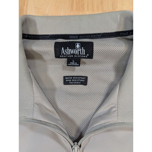 Ashworth Weather Systems 1/4 Zip Pullover Jacket Men’s L Beige Black Stripe - Picture 2 of 9